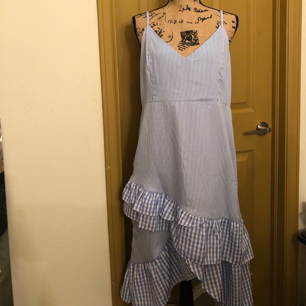 Boohoo striped gingham mixed pattern midi dress sexy cute summer chic large L 12